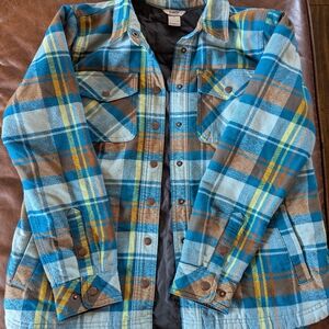 Duluth Trading Company Folklore flannel insulated shirt jacket.